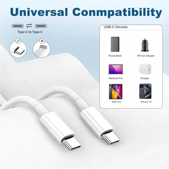 USB‎ C 3ft iphone charger white 36” NWT - Picture 3 of 4